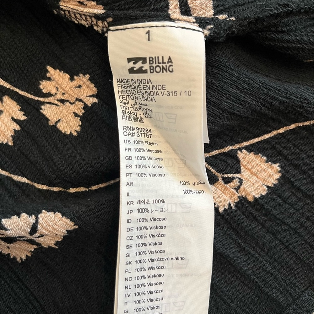 🩷 Billabong Medium Long Sleeve Floral Black Mini Dress Cute, Youthful, Preppy - Picture 6 of 10